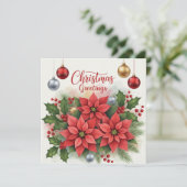 クリスマスグリーティングポインセチア花,果実 シーズンカード (スタンド正面)