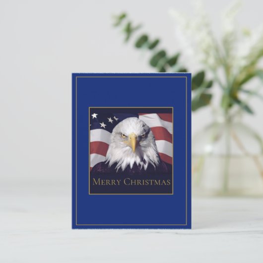 クリスマスグリーティングポストカード アメリカ国旗と鷹 シーズンポストカード (スタンド正面)
