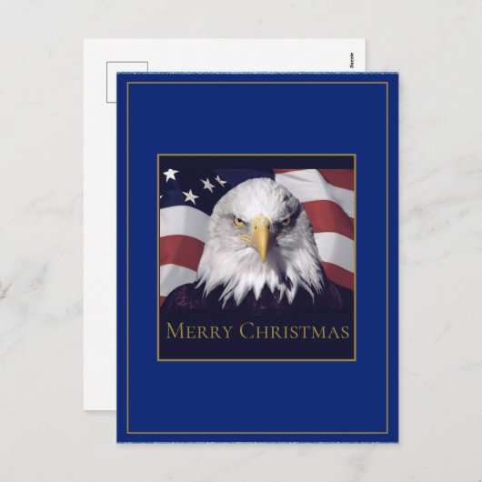 クリスマスグリーティングポストカード アメリカ国旗と鷹 シーズンポストカード (正面/裏面)