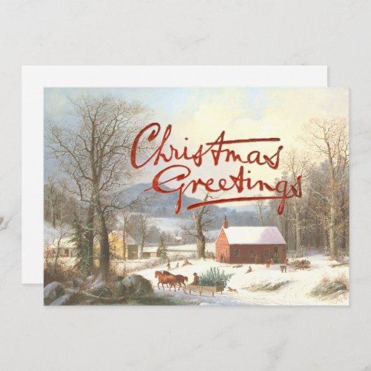 クリスマスグリーティングヴィンテージビレッジシーンスノー シーズンカード (正面/裏面)