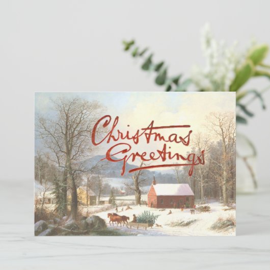 クリスマスグリーティングヴィンテージビレッジシーンスノー シーズンカード (スタンド正面)
