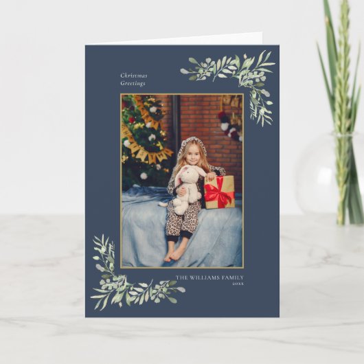 クリスマスグリーティング写真モダン緑エレガント色 シーズンカード (正面)