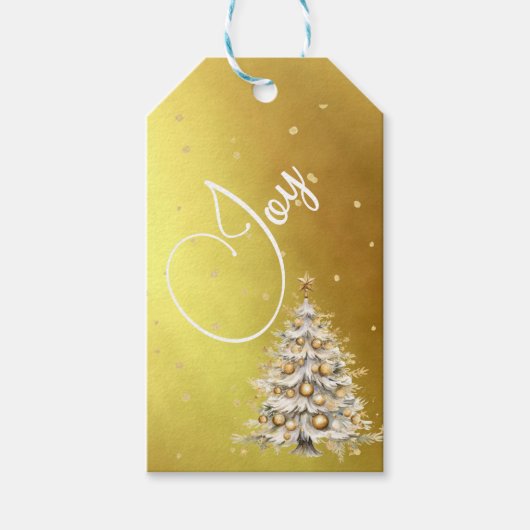 クリスマスグリーティング喜び金ゴールドのカラーツリー ギフトタグ (正面)