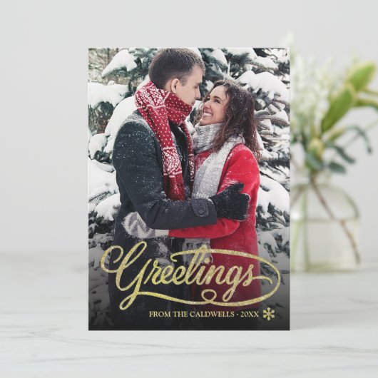 クリスマスグリーティング金ゴールドグリッタースクリプトドット写真 シーズンカード (スタンド正面)