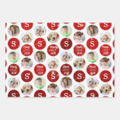 クリスマスグリーティング6フォトモノグラムレッドスパークル ラッピングペーパーシート (正面)