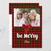 クリスマスグリーティング、カントリーレッドプレイド、カスタム シーズンカード (正面/裏面)