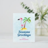 クリスマスグリーティング ピンクのフラミンゴがサンタ帽をかぶったクリスマス ポストカード (スタンド正面)