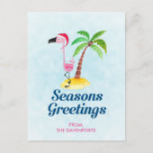 クリスマスグリーティング ピンクのフラミンゴがサンタ帽をかぶったクリスマス ポストカード (正面)