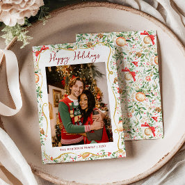 クリスマスグリーナリーパターンハッピーホリデー1写真 シーズンカード