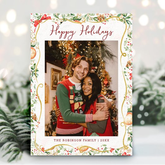 クリスマスグリーナリーパターンハッピーホリデー1写真 シーズンカード