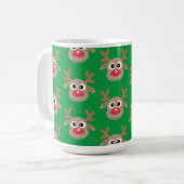 クリスマスグリーンかわいいトナカイの漫画のパターン コーヒーマグカップ (正面左)