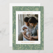 クリスマスグリーンかわいい家族の写真の休日 シーズンカード (正面/裏面)