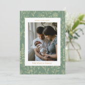 クリスマスグリーンかわいい家族の写真の休日 シーズンカード (スタンド正面)