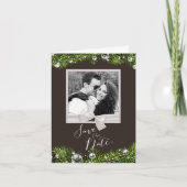 クリスマスグリーンで日付を保存するシックなクリスマス シーズンカード (正面)