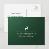 クリスマスグリーンとシルバーのトナカイの新しい住所 シーズンポストカード (正面/裏面)