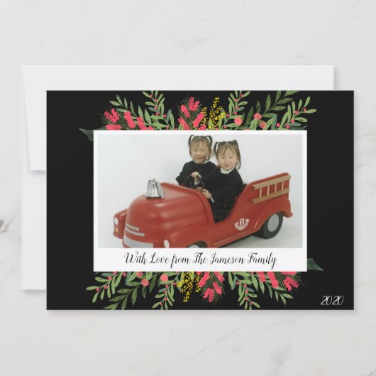 クリスマスグリーンとフラワーズホリデーカード シーズンカード (正面)