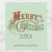 クリスマスグリーンとブラウン文字デザイン ワインラベル (シングルラベル)