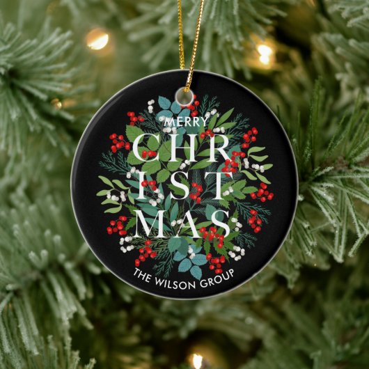 クリスマスグリーンとブラックの果実 セラミックオーナメント (ツリー)