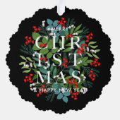 クリスマスグリーンとベリーの写真 オーナメントカード (裏面)