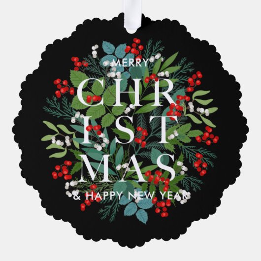 クリスマスグリーンとベリーの写真 オーナメントカード (裏面)
