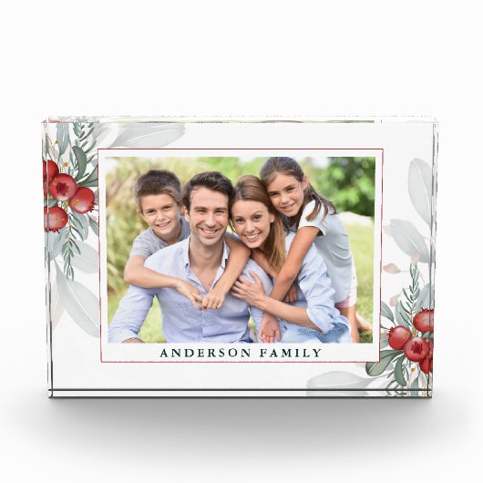 クリスマスグリーンとベリーの写真 フォトブロック (正面)