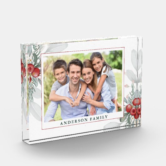 クリスマスグリーンとベリーの写真 フォトブロック (左)