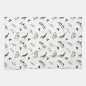 クリスマスグリーンとホリーベリーパターン キッチンタオル (横)