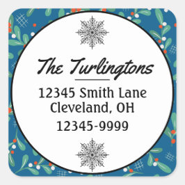 クリスマスグリーンとホリーベリー差出人住所 スクエアシール