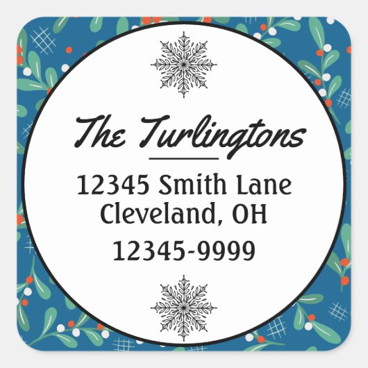 クリスマスグリーンとホリーベリー差出人住所 スクエアシール (正面)