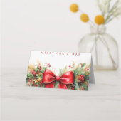 クリスマスグリーンとボウカスタム プレイスカード (正面)