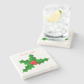 クリスマスグリーンと赤いホリーサンダー_コーブ ストーンコースター (横)