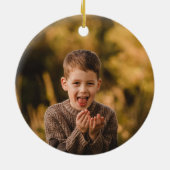 クリスマスグリーンと赤の格子模様がボウフォトで結び付き セラミックオーナメント (裏面)