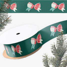 クリスマスグリーンと赤の格子縞が弓の休日で結ばれる サテンリボン