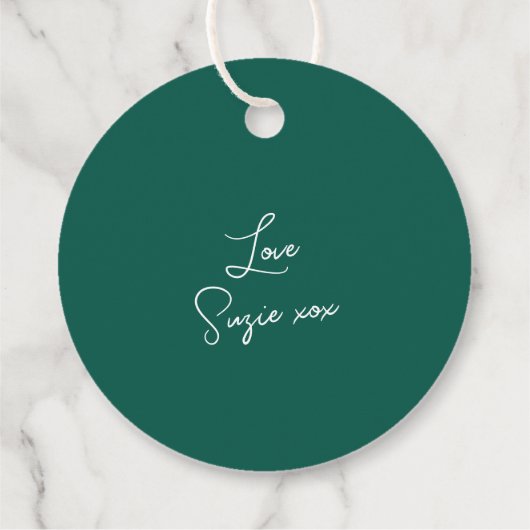 クリスマスグリーンと赤の格子縞が弓の休日で結ばれる フェイバータグ (裏面)