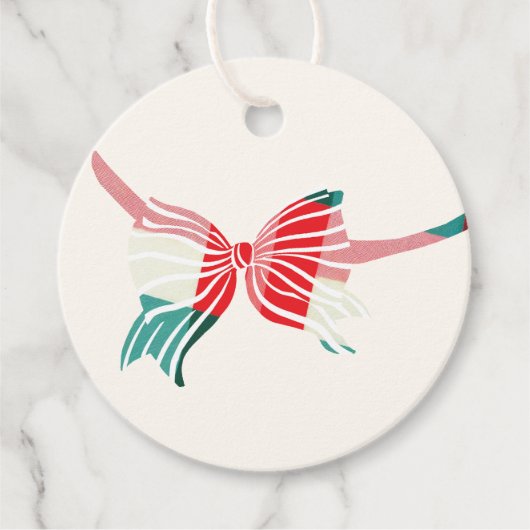 クリスマスグリーンと赤の格子縞が弓の休日で結ばれる フェイバータグ (正面)