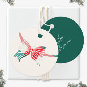 クリスマスグリーンと赤の格子縞が弓の休日で結ばれる フェイバータグ