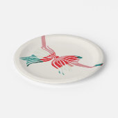 クリスマスグリーンと赤の格子縞が弓の休日で結ばれる ペーパープレート (アングル)