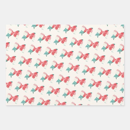 クリスマスグリーンと赤の格子縞が弓の休日で結ばれる ラッピングペーパーシート (正面2)