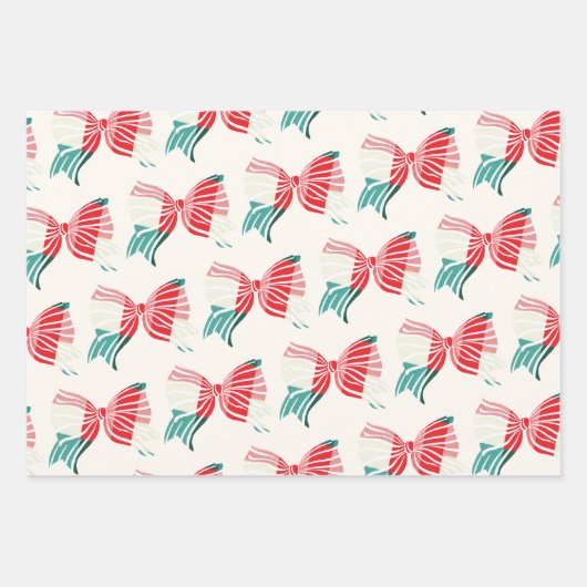 クリスマスグリーンと赤の格子縞が弓の休日で結ばれる ラッピングペーパーシート (正面)