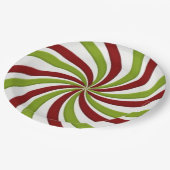 クリスマスグリーンと赤ペパーミントキャンディ ペーパープレート (アングル)