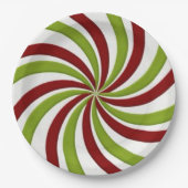 クリスマスグリーンと赤ペパーミントキャンディ ペーパープレート (正面)