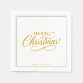 クリスマスグリーンと金ゴールドエレガント、 スタンダードカクテルナプキン