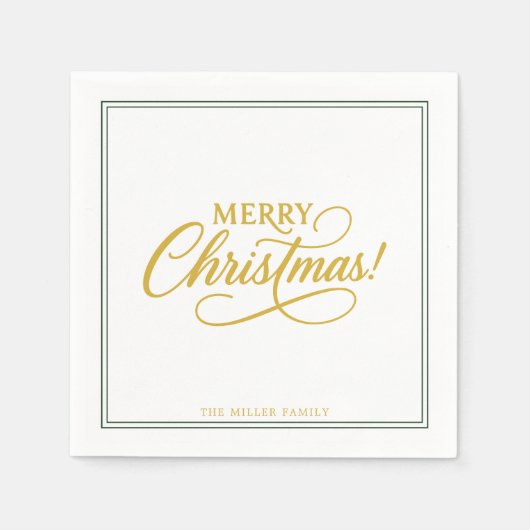 クリスマスグリーンと金ゴールドエレガント、 スタンダードカクテルナプキン (正面)
