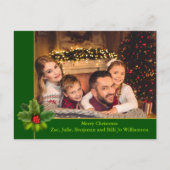 クリスマスグリーンと金ゴールドフレームとホリー写真 ポストカード (正面)
