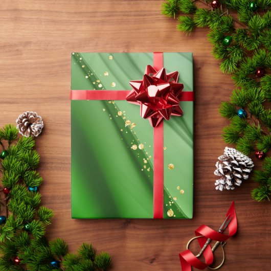 クリスマスグリーンと金ゴールド抽象芸術渦巻き ラッピングペーパー (クリスマスギフト)