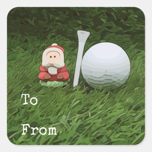 クリスマスグリーンにサンタクロースを飾ったゴルフボール スクエアシール (正面)