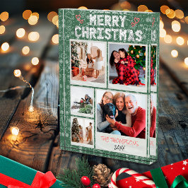 クリスマスグリーンのらくがき 5枚の家族写真 メリークリスマス フォトブロック
