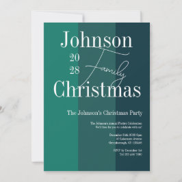 クリスマスグリーンのストライプのクリスマスパーティー 招待状