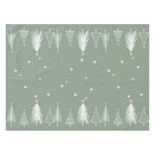 クリスマスグリーンのテーブルクロスと白い木 テーブルクロス (正面(横))