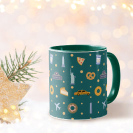 クリスマスグリーンのニューヨーク市柄 マグカップ